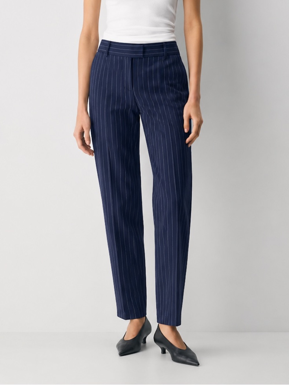 NWT Dynamite Navy Pinstripe Tailored Ankle Pants Clean Girl Office Chic